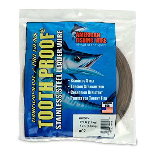 AFW Tooth Proof Stainless Steel Single Strand Hard Leader Wire - Bright and Camo for Shark, Barracuda, King Mackerel, Wahoo, Snook Bite Protection for Toothy Critters, Rigging Baits and Lures - color: Camo, style: #2, 27 Lb Test, 1 Lb