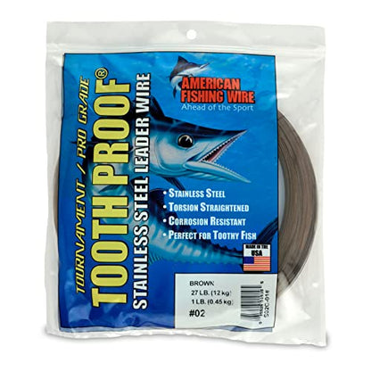 AFW Tooth Proof Stainless Steel Single Strand Hard Leader Wire - Bright and Camo for Shark, Barracuda, King Mackerel, Wahoo, Snook Bite Protection for Toothy Critters, Rigging Baits and Lures - color: Camo, style: #2, 27 Lb Test, 1 Lb