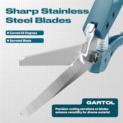 GARTOL 8" Scissors All Purpose Heavy Duty, Ultra sharp Tin Snips with Cable Notch, Finely Serrated Angled-Blades - Industrial Scissors for Carpet, Cardboard, Sheet Metal, Leather, Insulation, Wires - style: HC017