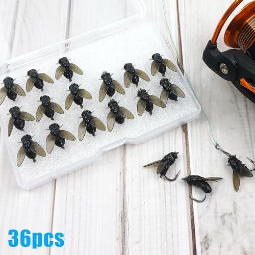 Bionic Fly Fishing Bait, 18/36pcs Fly Fishing Flies Lures Kit Trout Jigs Swimbait Dry Flies Trout Panfish Lures Freshwater Saltwater Flies Fly Fishing Hook Artificial Soft Bait - style: Black-36pcs