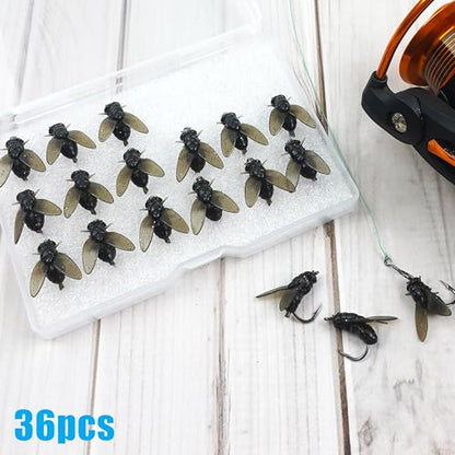 Bionic Fly Fishing Bait, 18/36pcs Fly Fishing Flies Lures Kit Trout Jigs Swimbait Dry Flies Trout Panfish Lures Freshwater Saltwater Flies Fly Fishing Hook Artificial Soft Bait - style: Black-36pcs