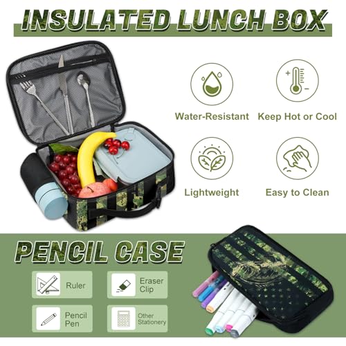 Fishing Backpack Set for Boys, Kids Camo Fish Backpack for School with Lunch Box and Pencil Case Coin Purse, School Bookbag for Boys - color: Fishing