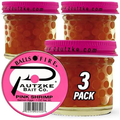 Pautzke Balls O' Fire Salmon Eggs Bait - Real Salmon Eggs for Trout Fishing, Soft Fish Eggs for Salmon Fishing, Can Be Used as Single Egg Salmon Bait or Salmon Egg Sacks - color: 3-Pink Shrimp