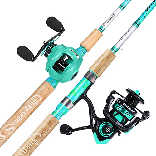 Sougayilang Fishing Rod and Reel Combo, 2-Piece 5-Foot 6-Inch Graphite & Fiberglass Rod, Durable and Strong, Quickset Anti-Reverse Fishing Reel (1Pack/2Pack) - color: Mix Combo - Right- 2PACKS