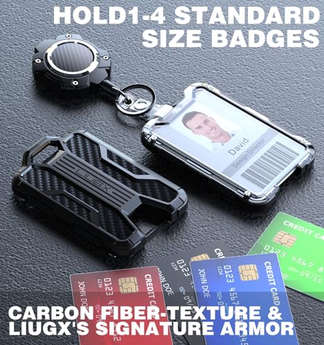 LIUGX Retractable Badge Holder with Belt Clip, Heavy Duty Carabiner Keychain,Durable ID Card Holder (Holds 4 Cards), Carbon Fiber-Texture, with 31.5”Badge Reel Key Chain, 10,000+ Rebound, Silver-Black - color: Belt Clip Ver.silver