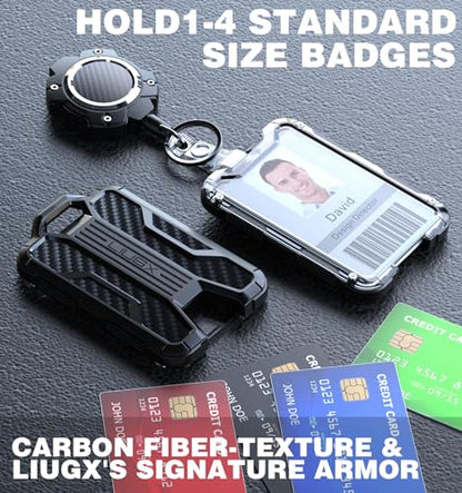 LIUGX Retractable Badge Holder with Belt Clip, Heavy Duty Carabiner Keychain,Durable ID Card Holder (Holds 4 Cards), Carbon Fiber-Texture, with 31.5”Badge Reel Key Chain, 10,000+ Rebound, Silver-Black - color: Belt Clip Ver.silver