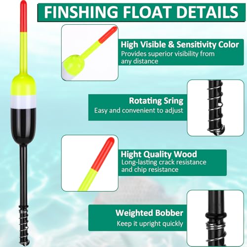 VioraWhite 20 Pcs Fishing Floats Bobbers Spring Oval Stick Slip Floats Balsa Wood High Visibility and Sensitive for Crappie Catfish Trout Panfish Walleye Fishing - size: 1.7″x0.59″x5.7″