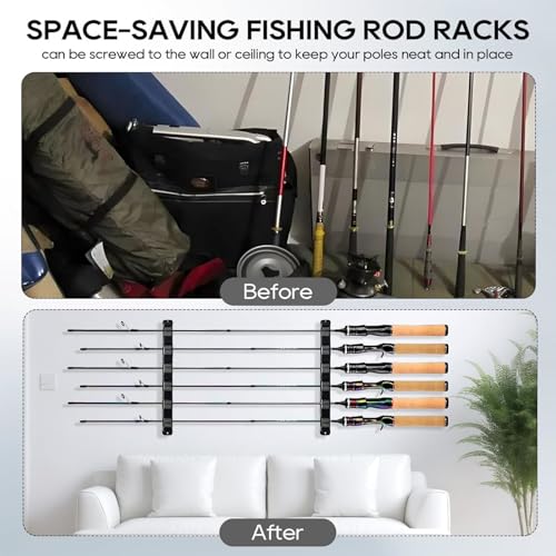 2-Pack Wall-Mounted Horizontal Fishing Rod Holders Fits Most Rod Diameter