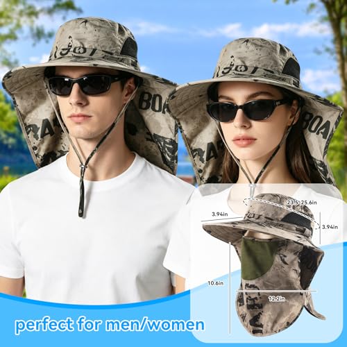 ALANDUO Wide Brim XXL Sun Hats for Men Big Head, UPF 50+ Fishing Sun Hat with Neck Face Flap, Safari Boonie Hat for Men Women - color: Ink Khaki