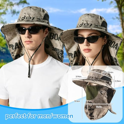 ALANDUO Wide Brim XXL Sun Hats for Men Big Head, UPF 50+ Fishing Sun Hat with Neck Face Flap, Safari Boonie Hat for Men Women - color: Ink Khaki