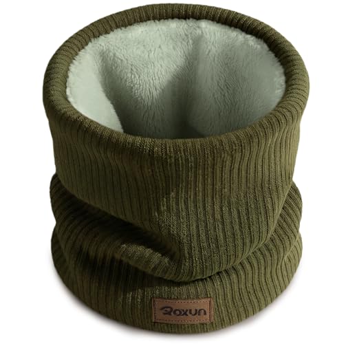 ROXUN Winter Neck Gaiter, Neck Warmer Cover Ski Gaiters for Men/Women | Soft Thick Fleece; Gentle on Skin; Stretchy Fit; Multi-function; Elegant Chic Look; Multi-color Options - color: Olive Green
