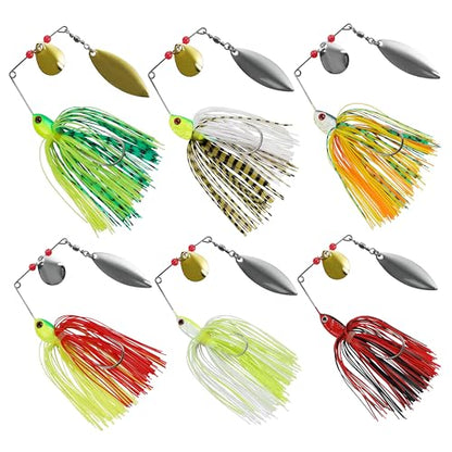 Spinner Baits Bass Fishing Lures Spinnerbaits Kit,Colorado Blades Jig Spinner Bait Lures Multicolor Buzzbait Swimbait Spinnerbait for Bass Trout Salmon Pike Crappie Fishing - color: 6pcs Spinner Baits