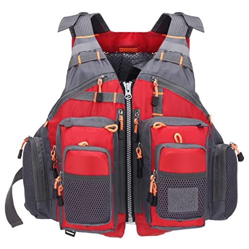 Lixada Fly Fishing Vest Fishing Jacket Breathable Polyester Mesh Design Fishing Vest - color: Red