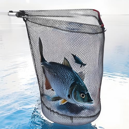 Telescopic Fishing Landing Net, Folding Fishing Nets with Telescopic Rod Handle for Fish Catch Release, Aquarium, Ponds Floating Objects, Carp Trout - color: Black pole+black net