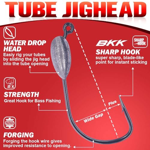 XFISHMAN-Tube-Jig-Heads-for-Bass-Fishing-Tube-Bait-Hooks 1/16oz 1/8oz 3/16oz 1/4oz (12-Pack) - color: 3/0 Hooks, size: 1/8oz (12-Pack)