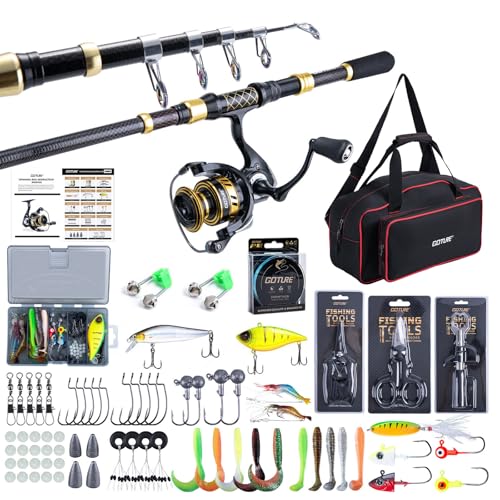 Goture Fishing Rod and Reel Combos, 1.8M-2.7M Carbon Fiber Telescopic Fishing Pole with Spinning Reel, Lures Set, 900D Carrier Bag, Travel Full Kit for Freshwater Saltwater, Beginners & Anglers - color: B1:Fishing Kit with Carrier Bag, size: 7FT/2.1M