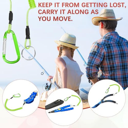 11.81IN Retractable Safety Coiled Lanyard [3PCS] - Steel Wire Fishing Rod Safety Lanyard Use for Pliers Boating & Kayak Fishing - color: Green