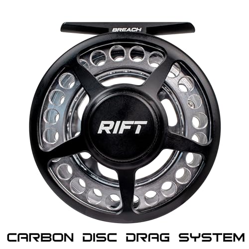 RIFT Breach Fly Fishing Reel, Carbon Disc Drag, Full CNC-Machined Anodized Aluminum Fly Reel, 3/4, 5/6 Weight, Black, Silver (Black/Silver - Without Line, 3/4wt)