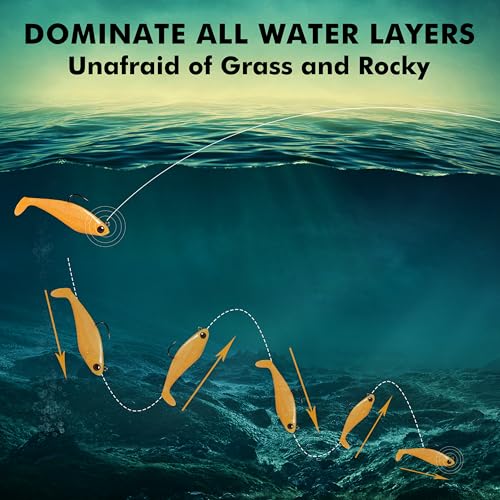 Pre-Rigged Soft Fishing Lures, Easy Catch Swimbaits for Bass Trout | Paddle & Curly Tail, Swim Baits for More Bites, Freshwater & Saltwater Fishing Bait, Crappie Walleye Pike Lures, Value Pack - color: A1-2.75"-0.4oz
