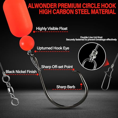 Alwonder 5-Pack Pompano Rigs Surf Fishing Rigs with Snell Floats, Saltwater Live Bait Rig Swivels Duo Lock Snaps Circle Wide Gap Kahle Hooks Rig for Beach Surf Casting Pier Jetty Fishing - color: Green 5-Pack, size: #2/0 Circle Hook