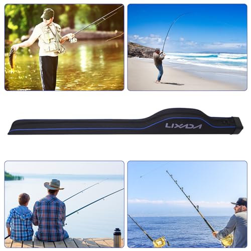 Lixada Fishing Rod Bag Hard Shell Bottom 51.2''/130cm Fishing Rod Travel Case Waterproof Fishing Tackle Storage Bag Fishing Pole Protective Pouch - color: Black