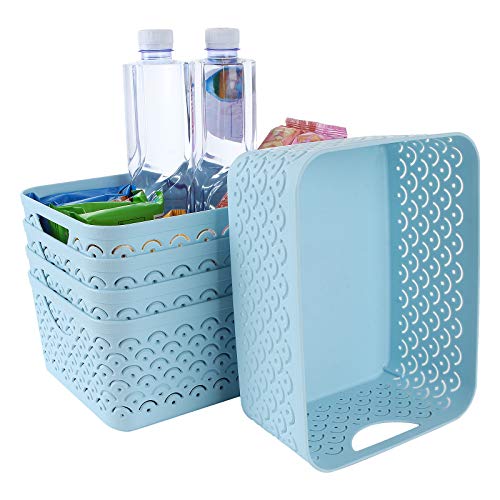 STARVAST 5 Pack Plastic Storage Baskets, Portable Blue Fish Scale Pattern Hollow Desktop Storage Bin Box with Handle for Kitchen, Bathroom, Kids Room or Nursery Storage – 9.4 x 7.1 x 4.1 inches - color: Blue