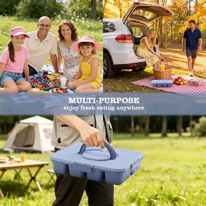 Snackle Box Container, Divided Serving Tray with Lid and Handle, 9 Compartments Snack Box Container for Adults, Portable Charcuterie Serving Platter for Candy Fruit, 9.9 Cups, Dark Blue - color: Dark Blue