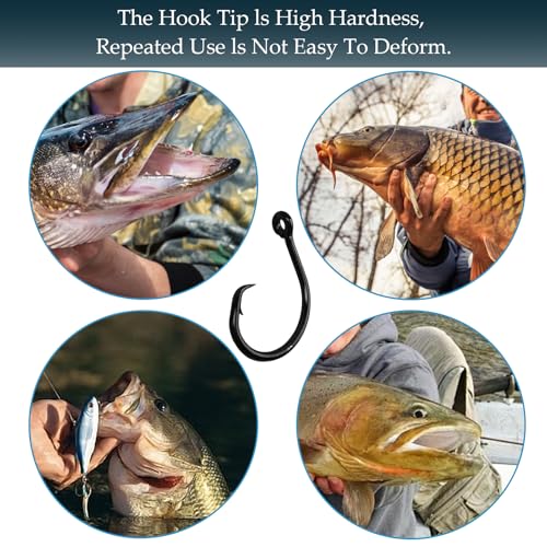 10PCS High-Carbon Steel Circle Hooks Barbed Fishing Hooks with Holes, Freshwater and Saltwater Fishing Hooks for Tuna, Catfish, Bass - size: 5/0