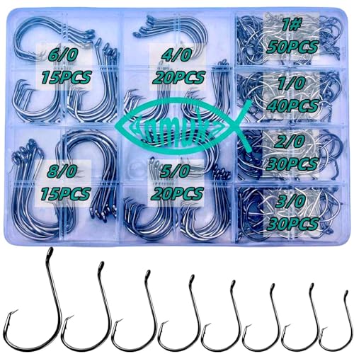 Circle Hooks Fishing Hooks 2X Strong 170PCS/Box|220PCS/Box Octopus Catfish Fish Bulk Fishing Hooks Set Saltwater Freshwater Gear Equipment#1 1/0 2/0 3/0 4/0 5/0 6/0 8/0 10/0 - color: BLACK-220PCS