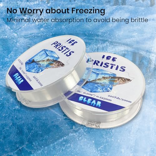 Pristis Fluorocarbon Coated Ice Fishing Line, 220 Yds Clear Abrasion Resistant Copolymer High Strength Nylon Line with Spool, Superior No Freezing Low Memory Premium Quality for Saltwater Freshwater - size: 2 LB (220 yards)