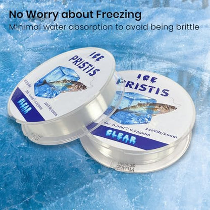 Pristis Fluorocarbon Coated Ice Fishing Line, 220 Yds Clear Abrasion Resistant Copolymer High Strength Nylon Line with Spool, Superior No Freezing Low Memory Premium Quality for Saltwater Freshwater - size: 2 LB (220 yards)