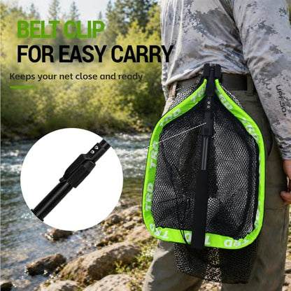 AluFloat X1 Fishing Net with Handle (Fish Net) - Floating Foldable Rubber-Coated Deep Mesh Landing Net for Bass & Fly Fishing - Fishing Gear, Kayak Accessories, Fishing Accessories - color: dark green