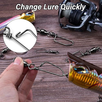 Alwonder 20-Pack Ball Bearing Swivels with Snaps, Fishing Snap Swivels Fishing Tackle Saltwater Freshwater Coastlock Snaps Barrel Swivel Leader Connector Downrigger Planer Release Clips - size: #8-352lb