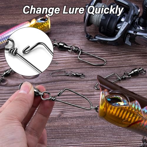 Alwonder 20-Pack Ball Bearing Swivels with Snaps, Fishing Snap Swivels Fishing Tackle Saltwater Freshwater Coastlock Snaps Barrel Swivel Leader Connector Downrigger Planer Release Clips - size: #1-35lb