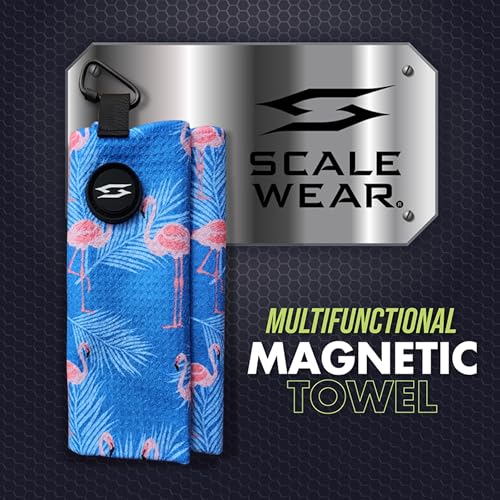 Magnetic Microfiber Waffle Golf Towel – Large 16"x24" Clean Golf Club Ball Magnet Clip to Hang on Bag Cart Strong Premium Strength Ultra Absorbent Gear Blue Men (Flamingo Blue Palms) - color: Flamingo Blue Palms