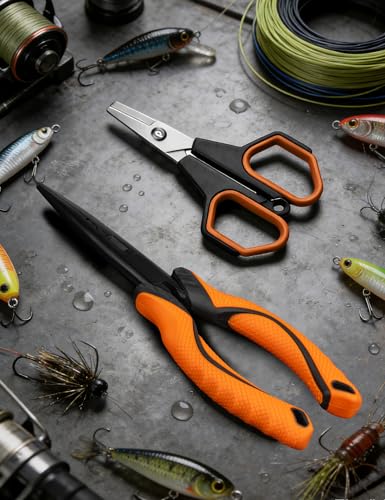 Fishing Tools Kit, Fishing Pliers,Fishing Scissors, Fishing Line Cutter for Braided Fishing Line,Fishing Gear with Lanyard - color: 9"Fishing Pliers Orange