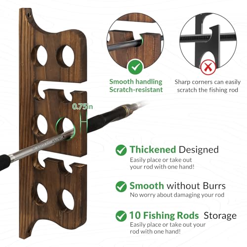 THKFISH Wood Fishing Rod Holders for Wall Ceiling, Holds Up to 7-10 fishing Pole Holders for Garage (1 set holds up 10 rods) - style: 1 set holds up 10 rods