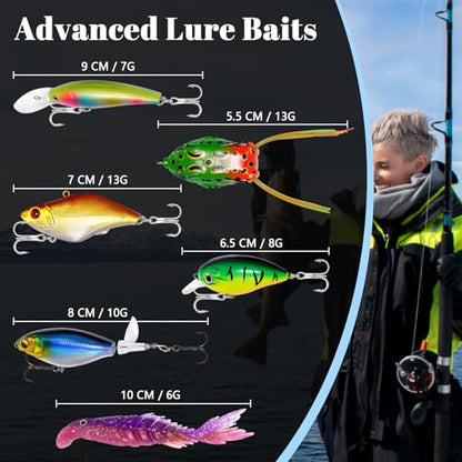 FONMANG Fishing Lures - Tackle Box with Tackle Included, Fishing Kit with VIBs, Frogs, Minnows, Soft Baits, Hooks & Weights Accessories, Freshwater Lure Kit for Bass Walleye Trout - color: F4-153pcs Fishing Lure Kit