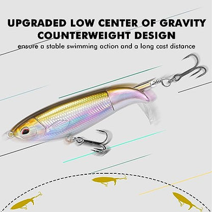TRUSCEND Popobait Easy Catch Fishing Lures with BKK Hooks, Instant Startup, Longer Cast, Balanced Spray/Sound/Swim, Plopper Topwater Lures for Bass, Trout, Pike, Walleye, Freshwater Saltwater Fishing - color: D-3.5",0.35oz