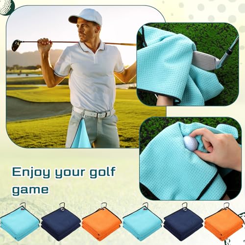 Batiyeer 12 Pcs Golf Towel Bulk for Golf Bags Microfiber Fabric Towel with Clip Waffle Pattern, Fitness, Camping, Hiking, Yoga - color: Orange, Sky Blue, Navy Blue