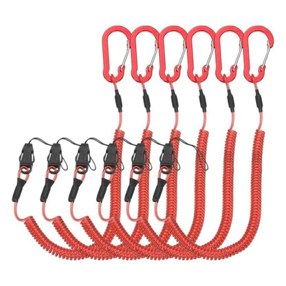 PATIKIL Coiled Lanyards with Buckle Retractable Safety Ring and Quick Release Detachable Buckle for Fishing Equipment - color: Red, size: 47 Inch