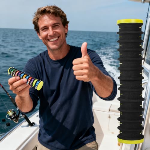 ZENFUN 4 Pc Fishing Line Storage Organizer, Fish Leader Holder with 12 Slots to Keep Your Lines Tangle Free, Spooler Winder, and Hook Keeper with Rigging Spools