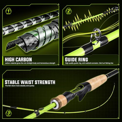 Sougayilang Spincast Reel and 2-Piece Fishing Rod Combo, 5.9-Foot Rod with Pre-Spooled Line Stainless Steel Guide, Cork Handles, Custom Graphite Reel Seat