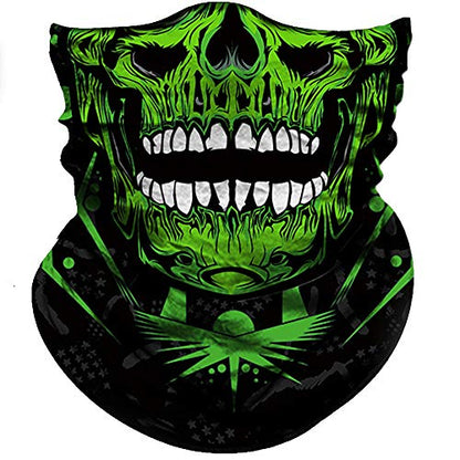 Obacle Neck Gaiter Face Mask Bandana for Dust Wind Sun Protection for Men Women - color: Skull Green Face White Teeth Open Mouth