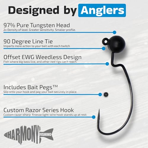 Harmony Fishing - Tungsten Offset Weedless Ned Rig Jigheads (5 Pack) - size: 1/32oz (5 Pack)