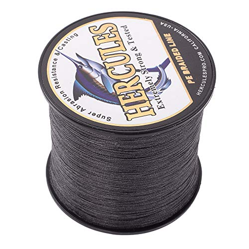 HERCULES Cost-Effective Super Strong 4 Strands Braided Fishing Line 6LB to 100LB Test for Salt-Water, 109/328 / 547/1094 Yards (100M / 300M / 500M / 1000M), Diam# 0.08MM - 0.55MM, Hi-Grade - color: Black, size: 10LB(4.5KG)-0.12MM-2187YDS(2000M)
