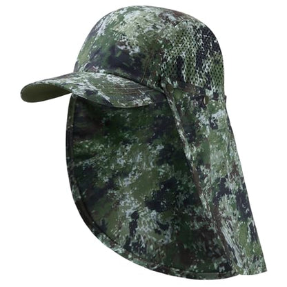 BASSDASH UPF 50+ Foldable Fishing Hat Baseball Cap with Removable Neck Flap Portable for Men Women Golf Hiking - color: Woodland Ⅱ With Unfoldable Brim