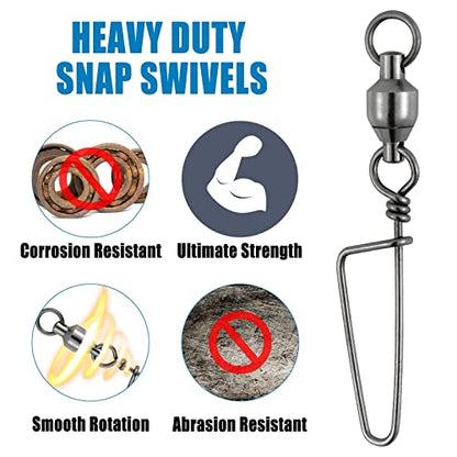 Dr.Fish Fishing Snap Swivels Ball Bearing Swivels Fishing Tackle Saltwater & Freshwater Coast-Lock Lure Snap Clips Terminal Tackle Line Leader Connector Accessories - size: #9-440LB(3.6")