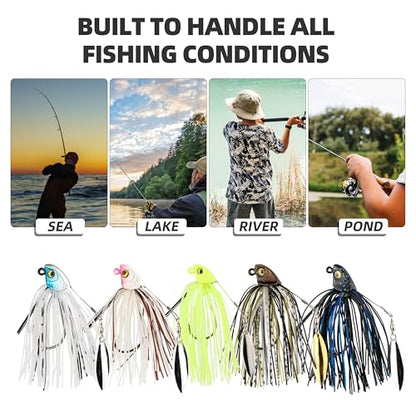 Weedless Swim Jigs & Spinnerbait Jigs Combo Pack, Bass Rubber Jigs with Silicone Skirts, 3D Eyes & Weed Guard for Freshwater Saltwater Bass Trout Fishing - size: 1/2oz