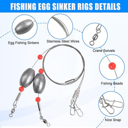 Fishing Egg Sinker Weight Rigs Carolina Rig,4pcs Grouper Rig Wire Leader with Sinker Weights Saltwater Bottom Surf Fishing Rigs for Catfish Flounder Grouper Drum Halibut Snapper - size: 0.75oz_4pcs